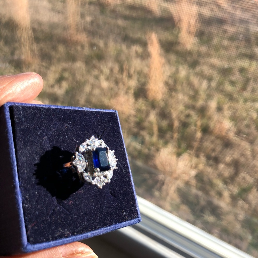 Blue Sapphire Adjustable Ring With Swarovski Elem… - image 1